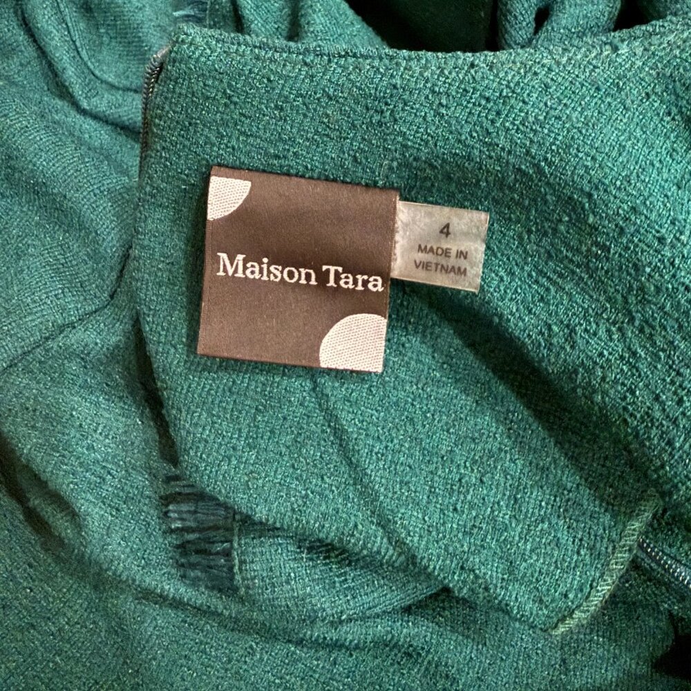 Maison Tara Knit Boucle Fit & Flare Midi Dress in Forest Green, w Pockets! - Picture 2 of 8